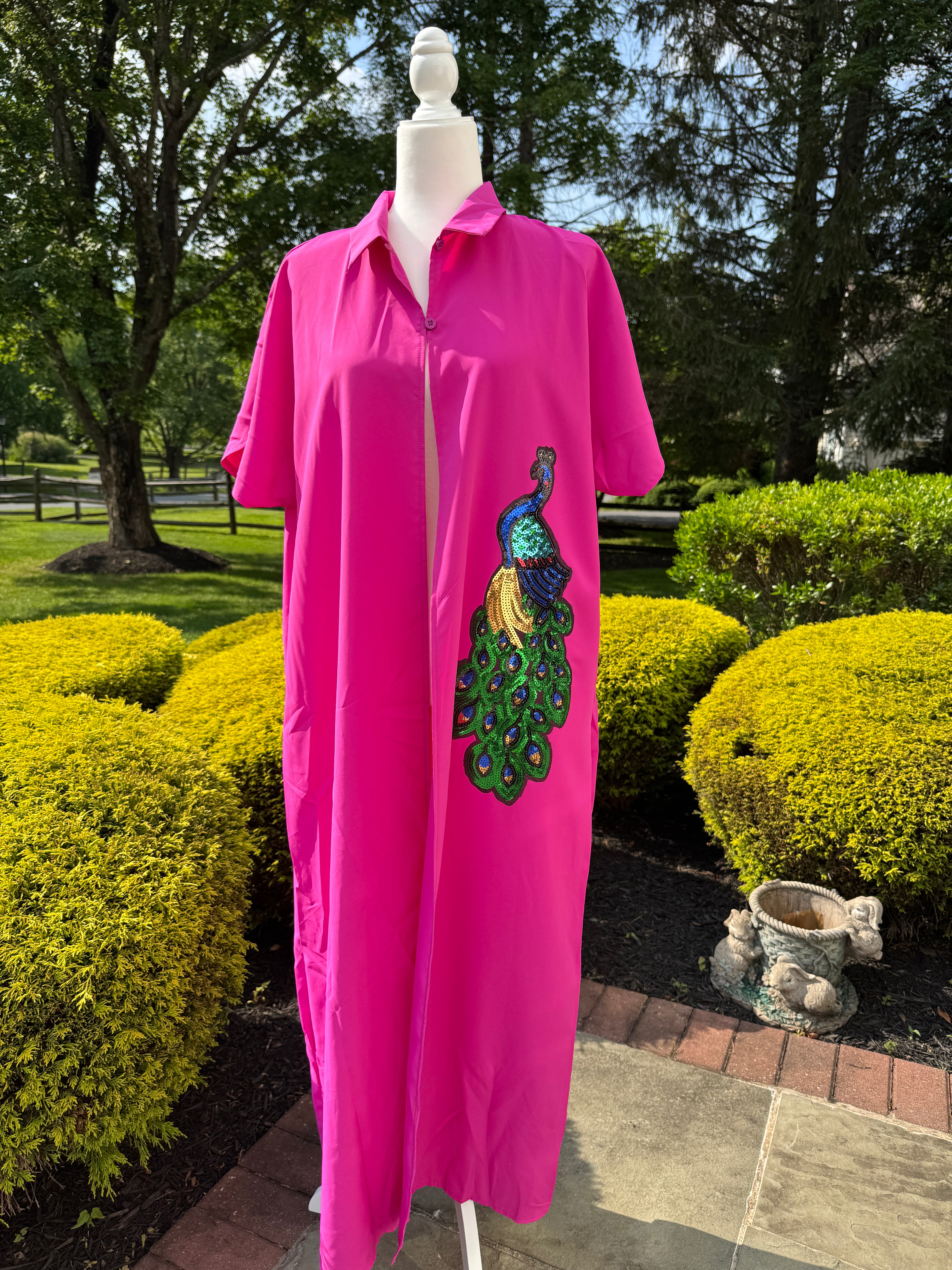 Casual Button Design Batwing Sleeve Super Long Shirt , designed with sequins motif.