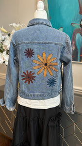Denim Blue Jacket, embroidery flowers design theme