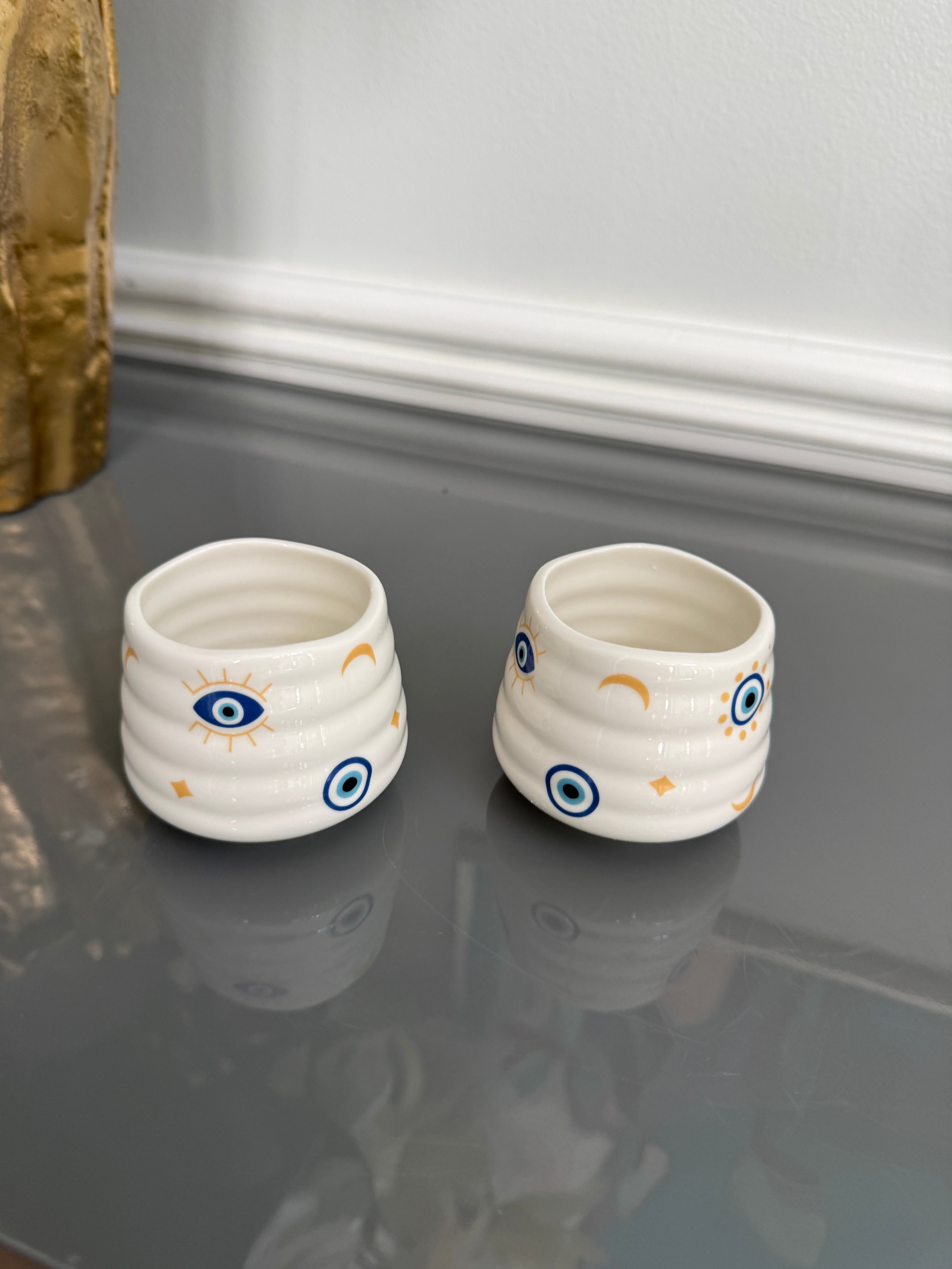 Set of 2 ceramic cups, evil eye design