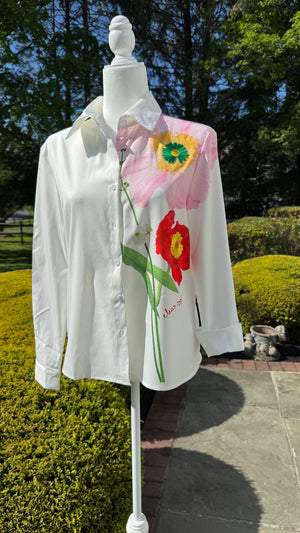 Long Sleeve Floral Print , embroidery motif & Arabic Calligraphy Blouse الورد جميل