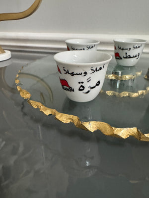 Set of 6 Turkish coffee , espresso cups, Lebanese flag and design theme . اهلا وسهلا، حلوة، مرة، وسط