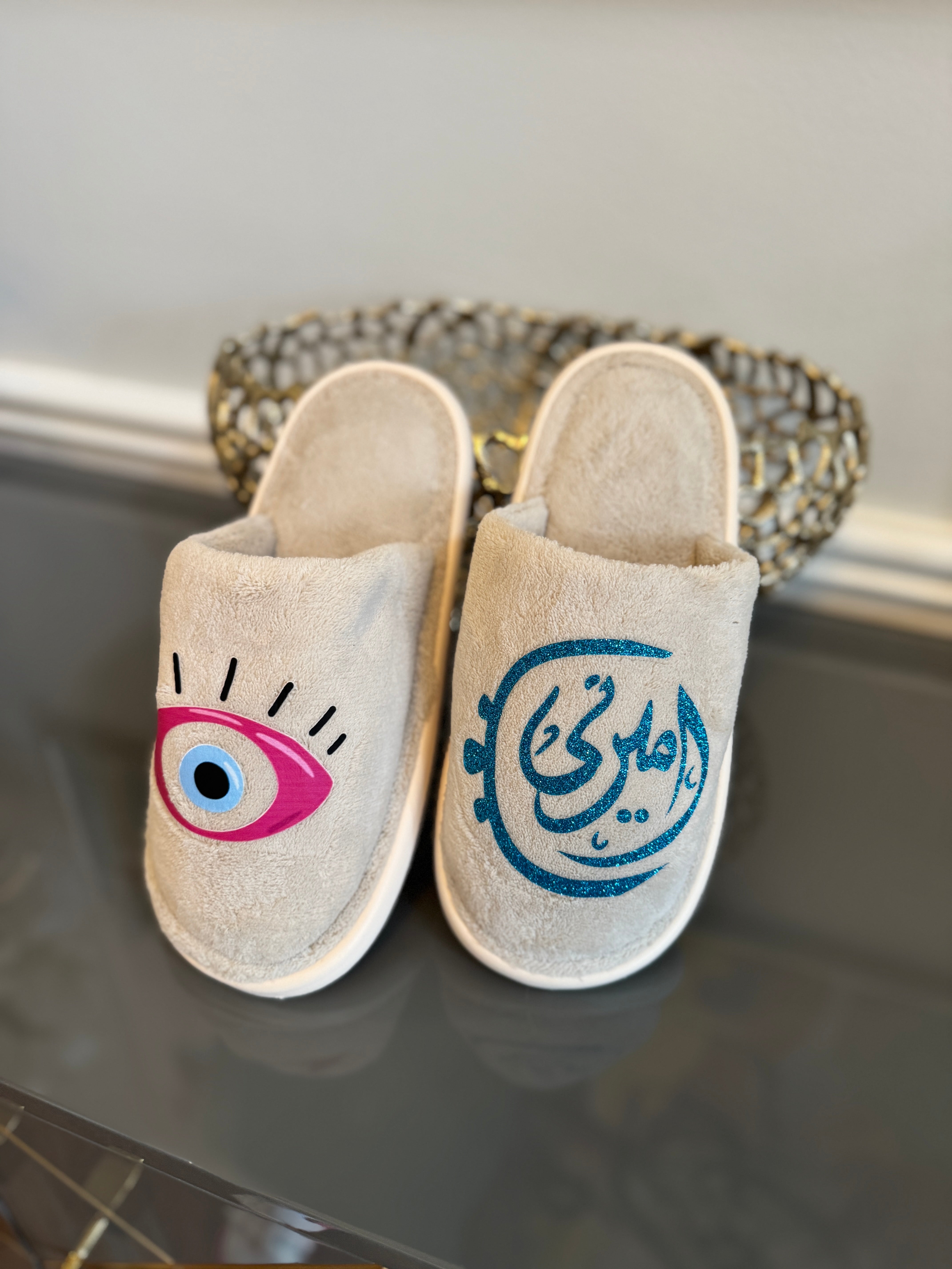 Slippers closed front designed with Arabic Calligraphy أميرتي my princess and evil eye 🧿