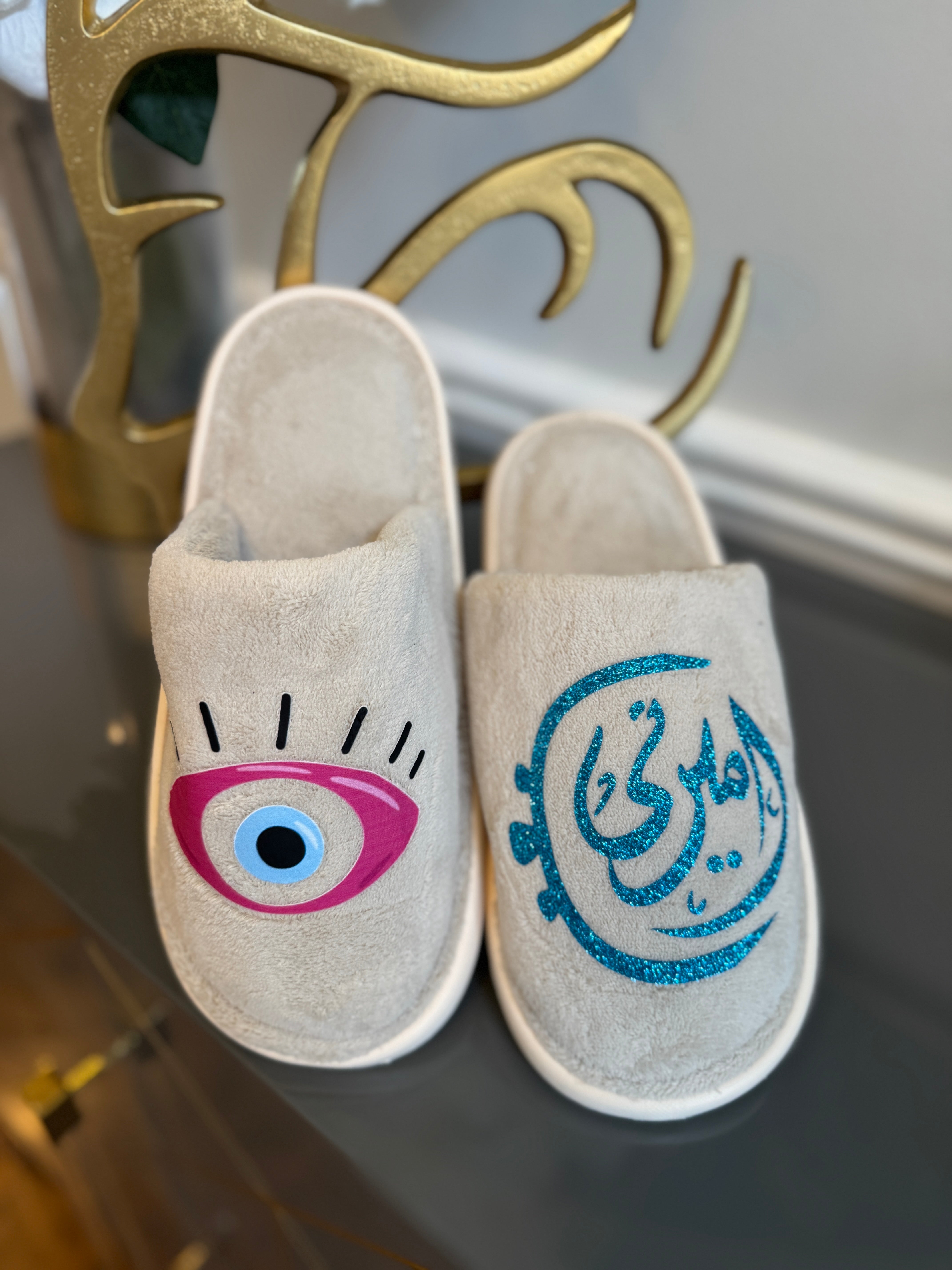 Slippers closed front designed with Arabic Calligraphy أميرتي my princess and evil eye 🧿