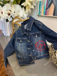 Kids Denim Jacket , Arabic Calligraphy design أميرتي and girly motif on the back