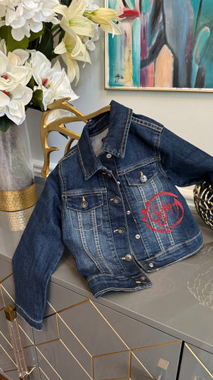 Kids Denim Jacket , Arabic Calligraphy design أميرتي and girly motif on the back