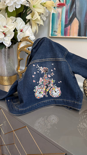 Kids Denim Jacket , Arabic Calligraphy design أميرتي and girly motif on the back