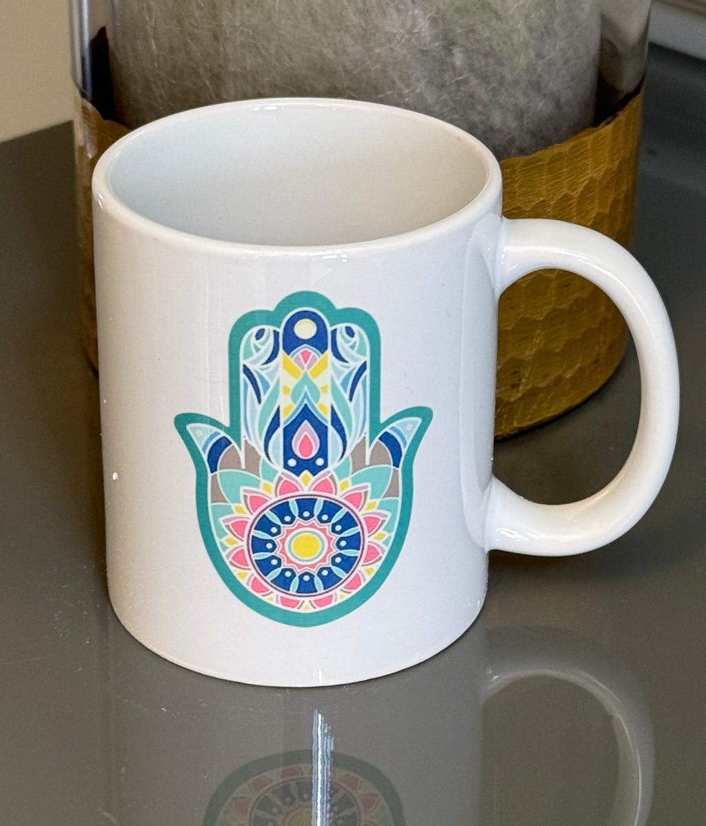 White Mug designed with Fatimah's Hand