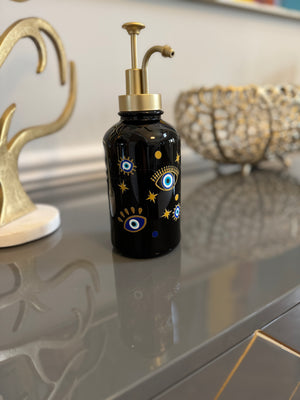 Black & Gold Soap Dispenser designed with evil eye 🧿 motif.