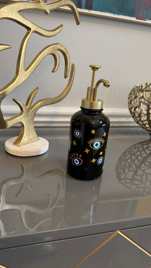 Black & Gold Soap Dispenser designed with evil eye 🧿 motif.