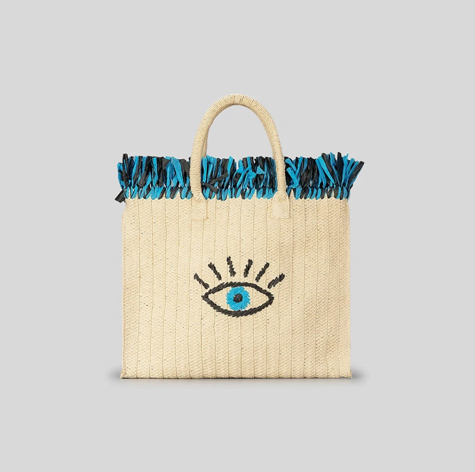 Beach tote Bag with an evil eye design