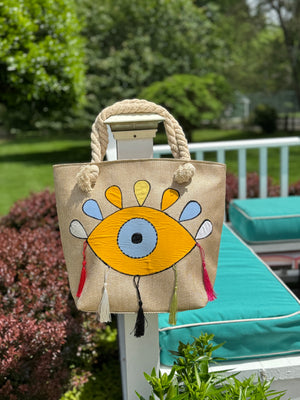 Beach bag with Yellow evil eye design