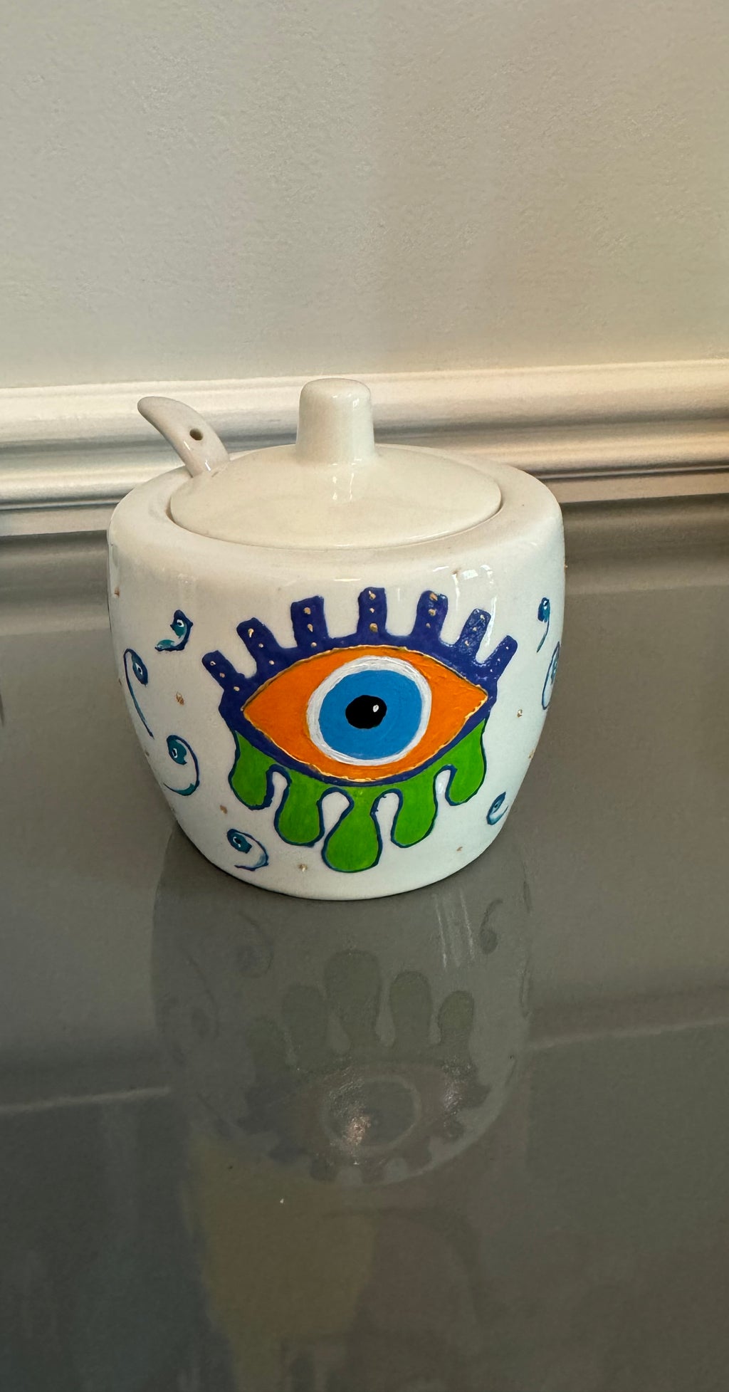 Porcelain Hand-Painted Sugar container, Sugar Pot