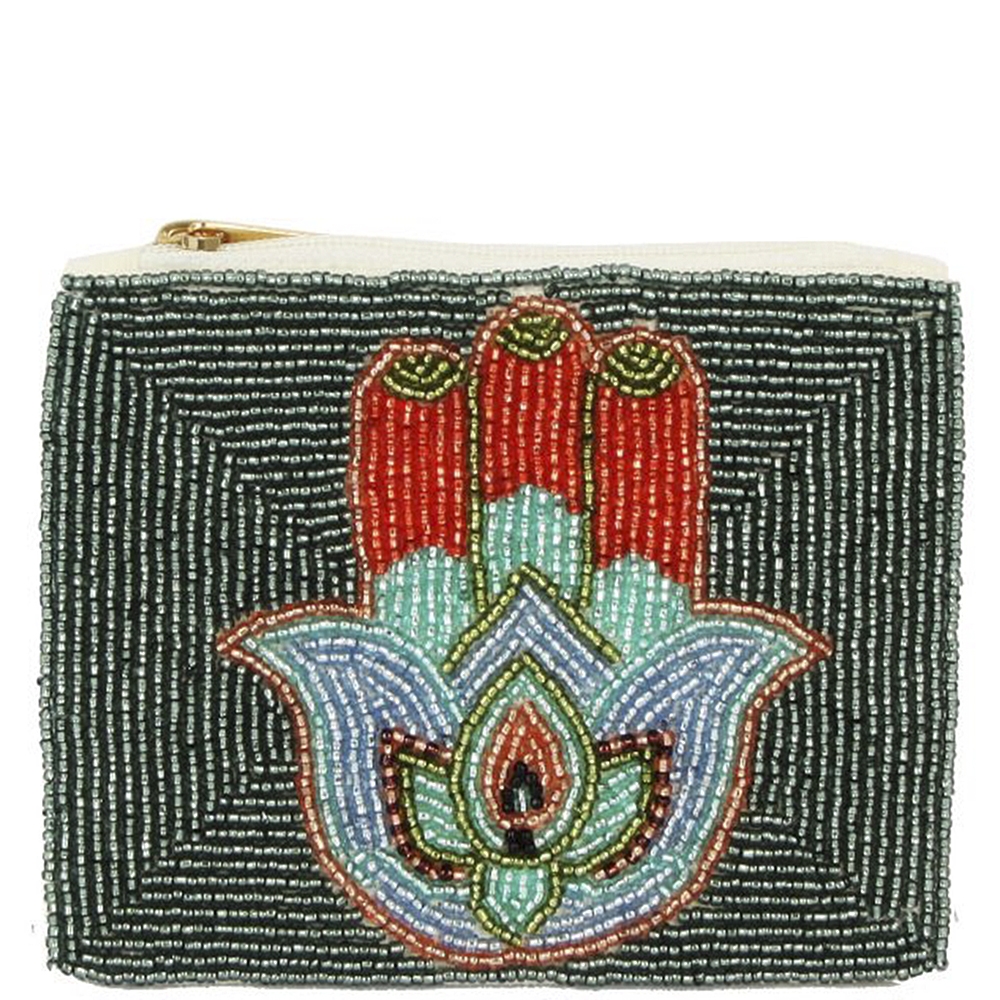 Beaded Fatimah’s hand Pouch Teal base color