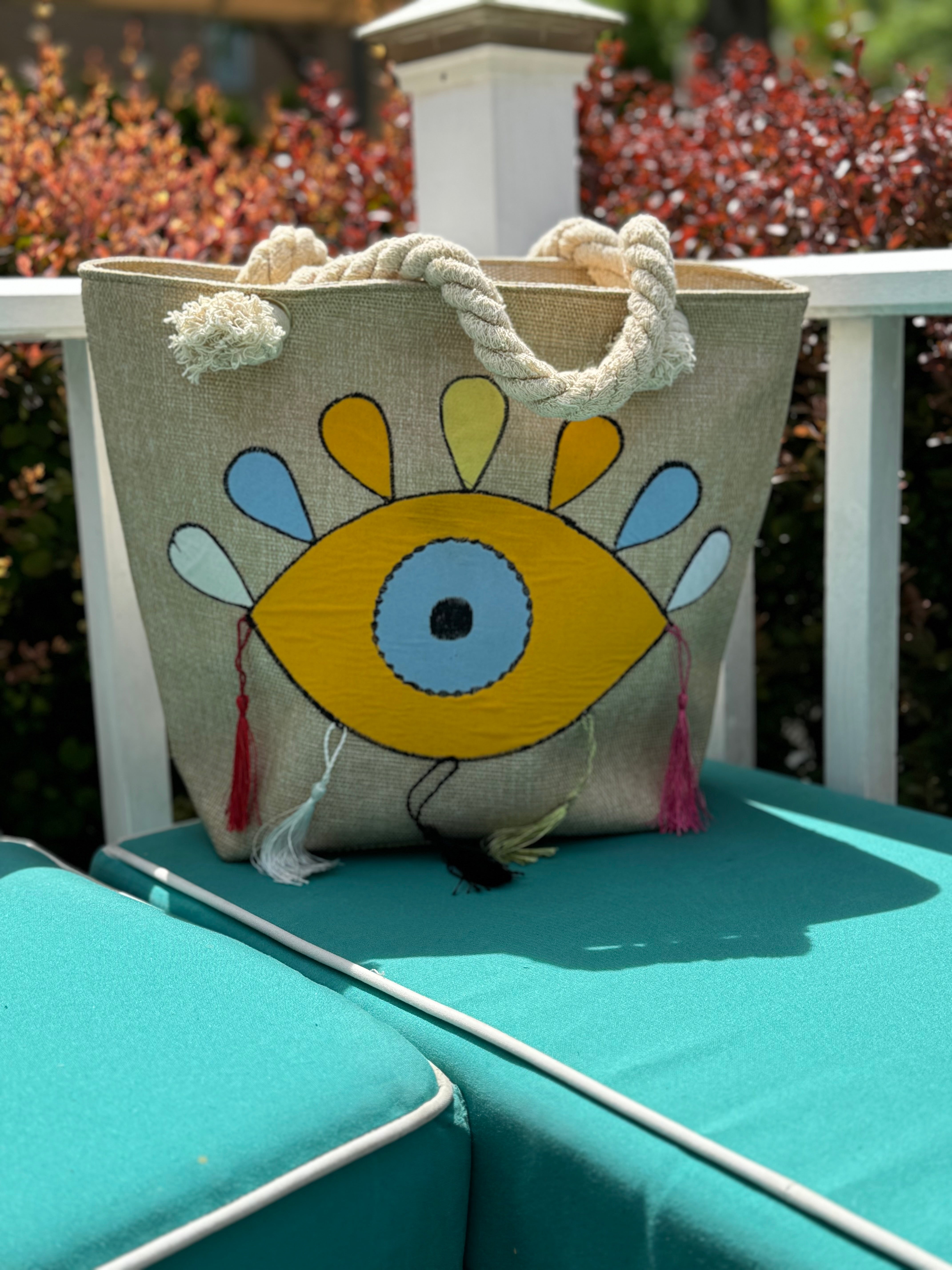 Beach bag with Yellow evil eye design