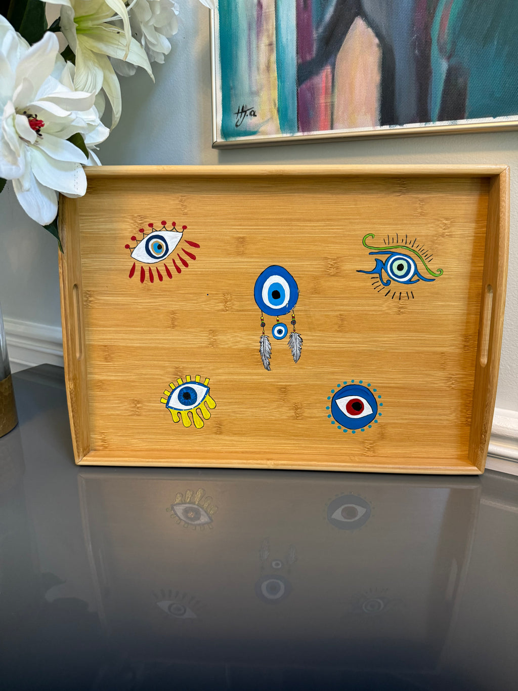 Serving Tray hand painted evil eye theme