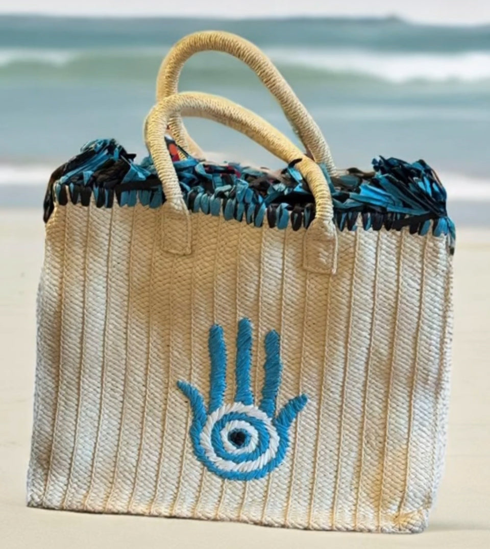 Beach Tote Bag handmade designed with Fatima’s Hand