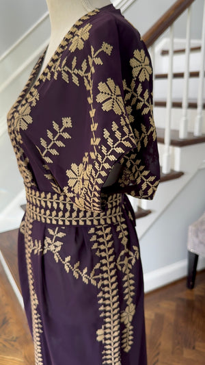 Dark lavender embroidery Open Caftan