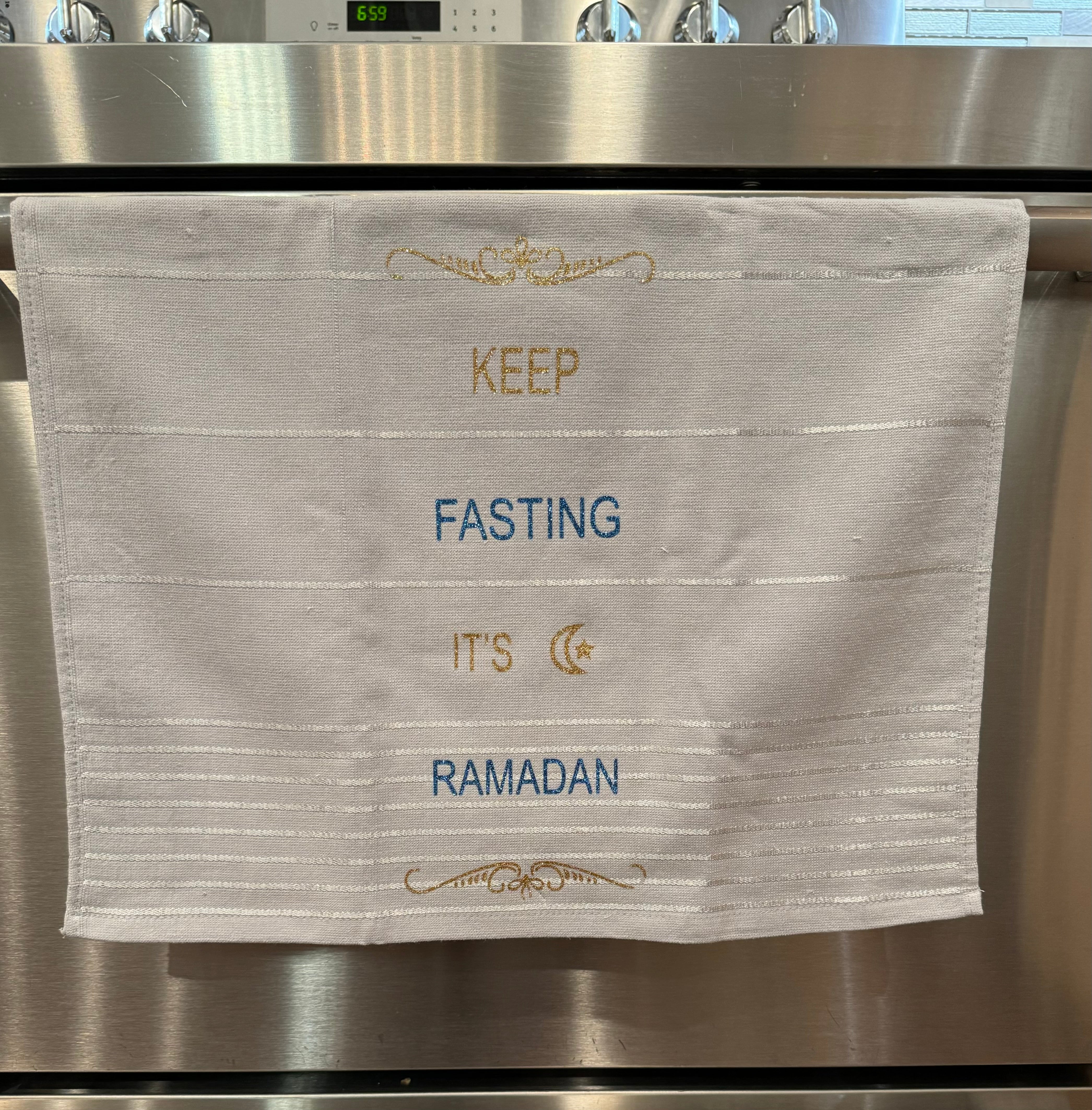 Ramadan Gray towel with Ramadan design