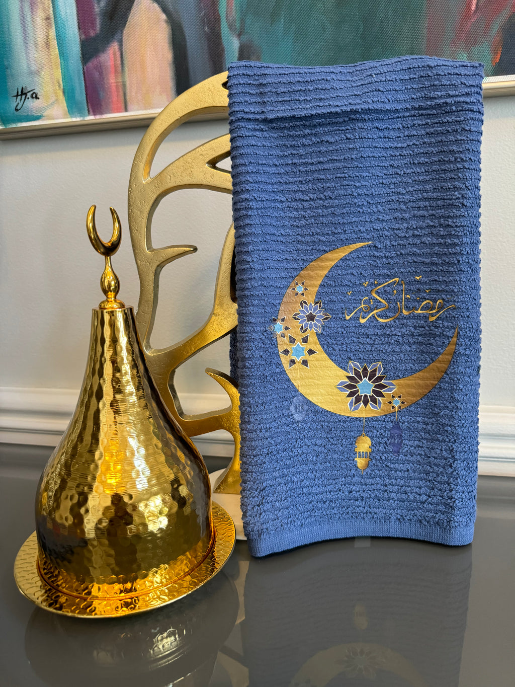 Navy Blue Ramadan Towel Crescent Design Ramadan Kareem