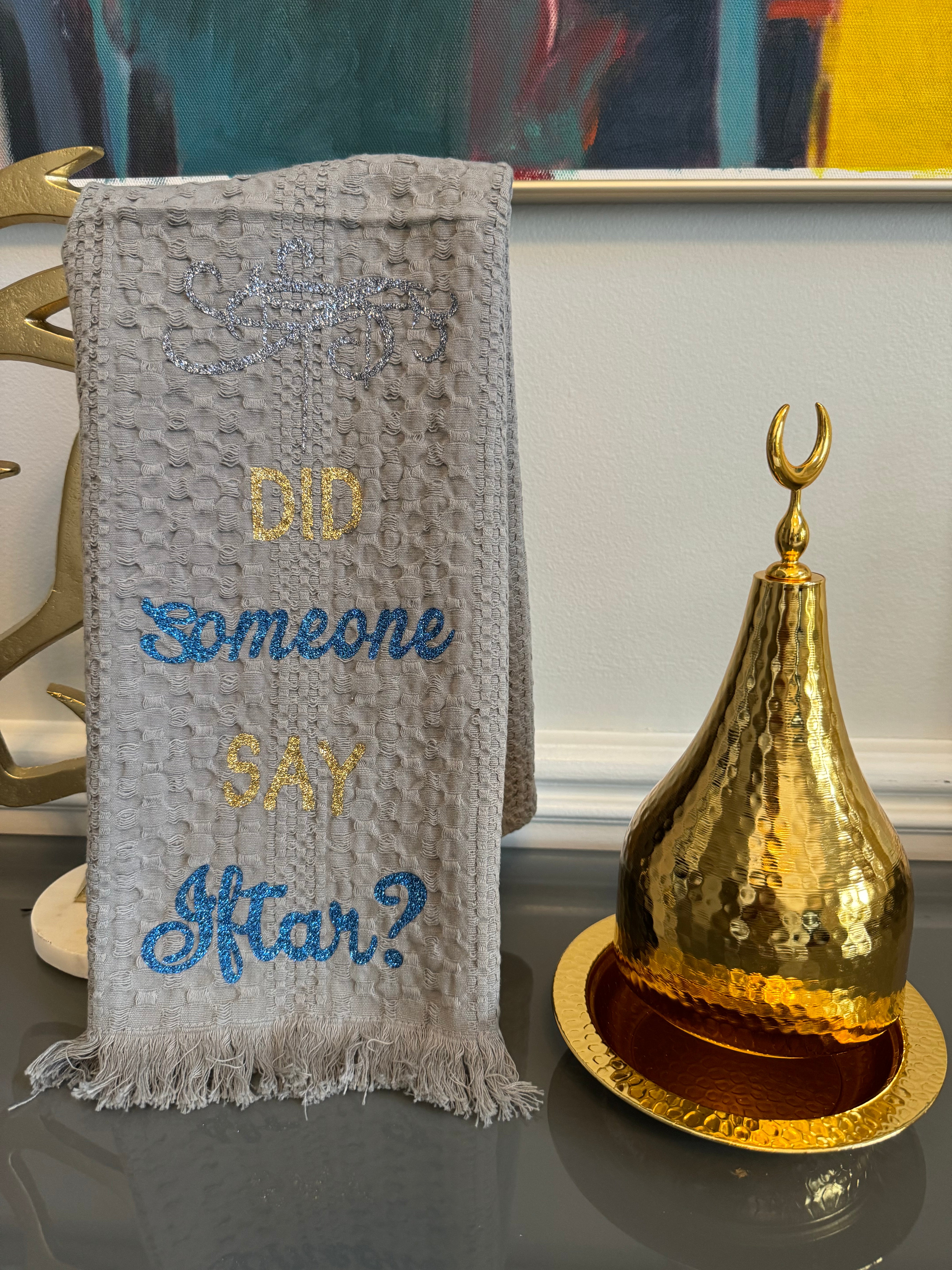 Gray Towel Ramadan Theme.  Did Someone Say Iftar?