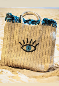 Beach tote Bag with an evil eye design