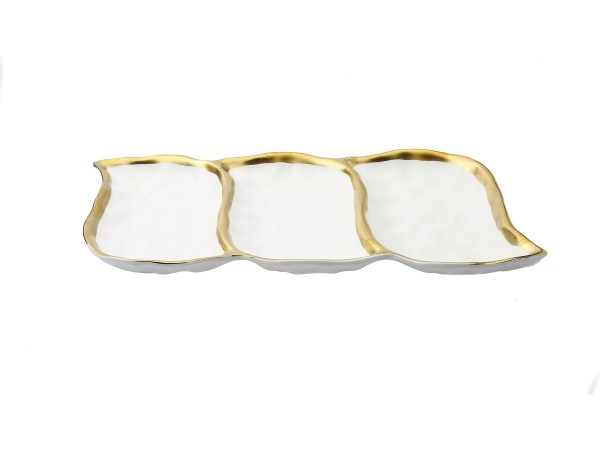 White Porcelain Relish Dish with Gold Rim