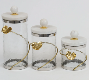 Canister with Gold Lotus Floral