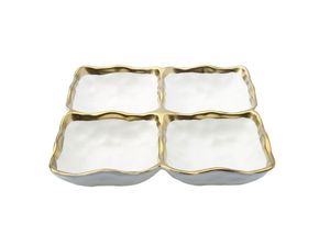 White Porcelain 4 sectional Relish Dish with Gold Rim