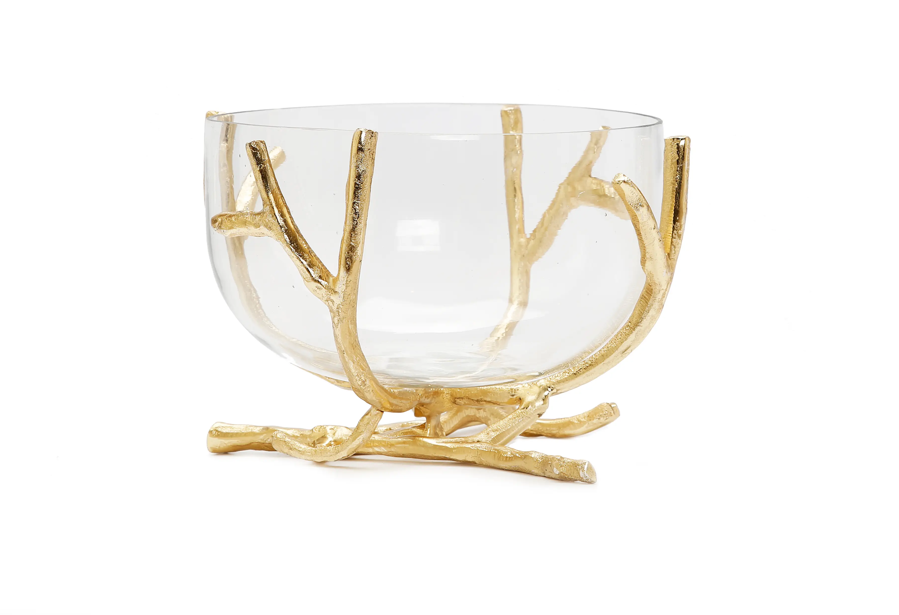 Glass Bowl with twig Gold base medium