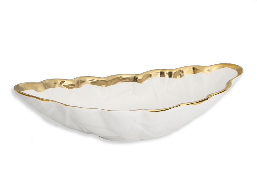 16.75 “ L white Porcelain Leaf shaped bowl
