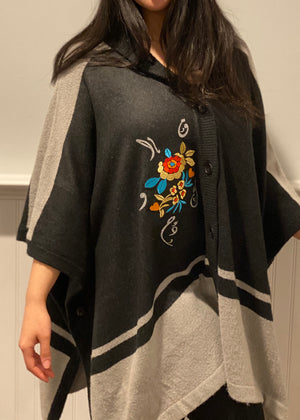 Oversize Button Chunky Hooded Sweater Poncho Cardigan Cape