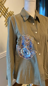 khaki long sleeves  linen shirt