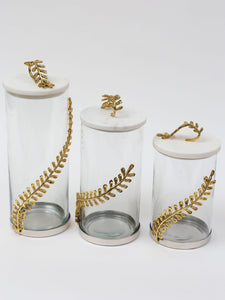 Set of 3 Canisters with Gold Leaf and Marble lid