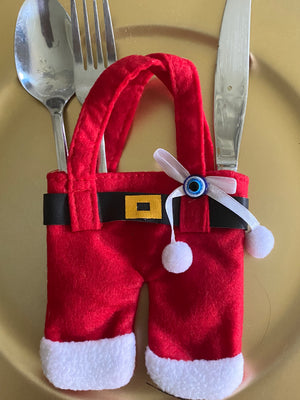 Christmas utensils holder, Santa & Miss Clause pockets set of 6