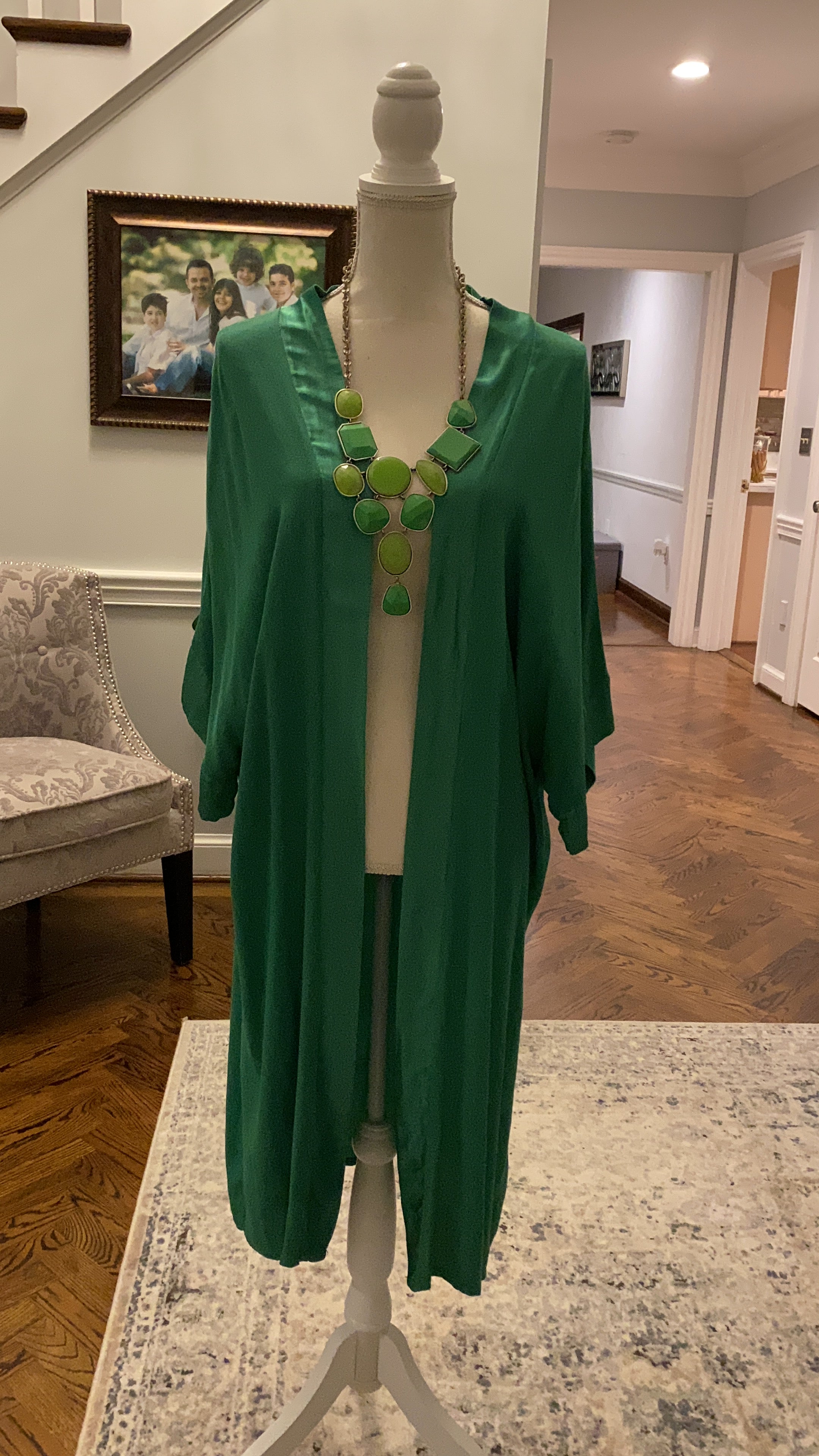 Open Caftan Green Color Hand Pained evil eye design