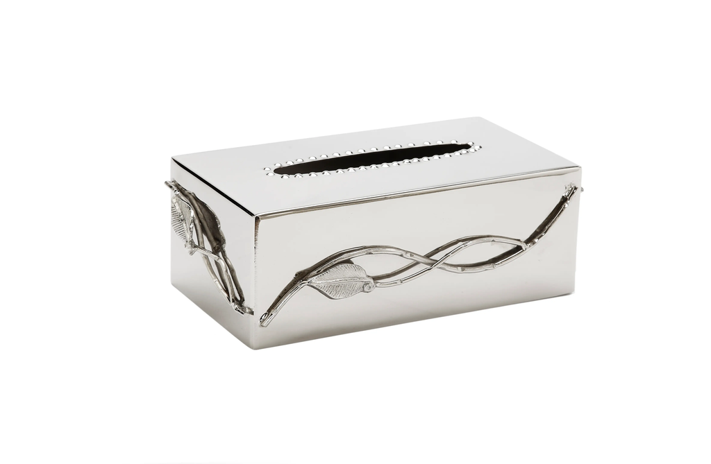 Stainless Steel Silver Tissue Box with Leaf Design