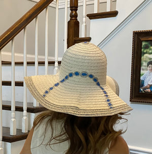 Floppy Hat white with Silver Trim Hand painted