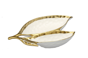 Ceramic leaf bowl with Gold trim