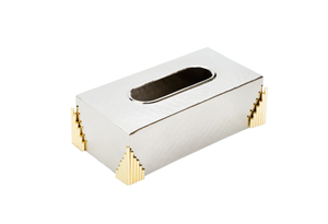 Stainless Steel Tissue box with Gold Symmetrical Design