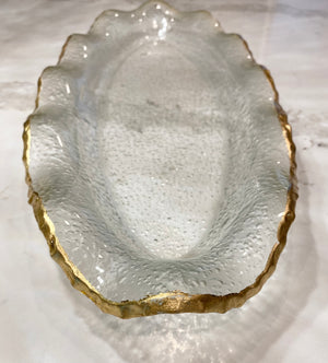 Large Glass Plate with Gold Scalloped Rim