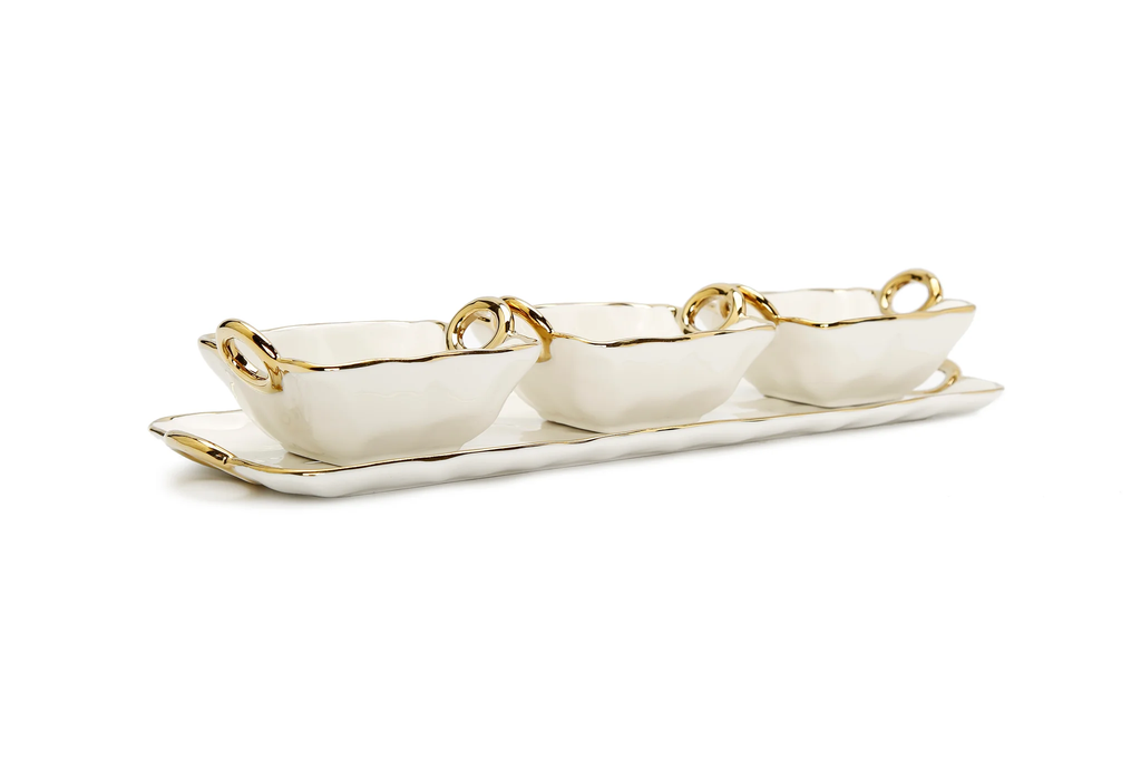 White Porcelain Relish Dish with 3 bowls