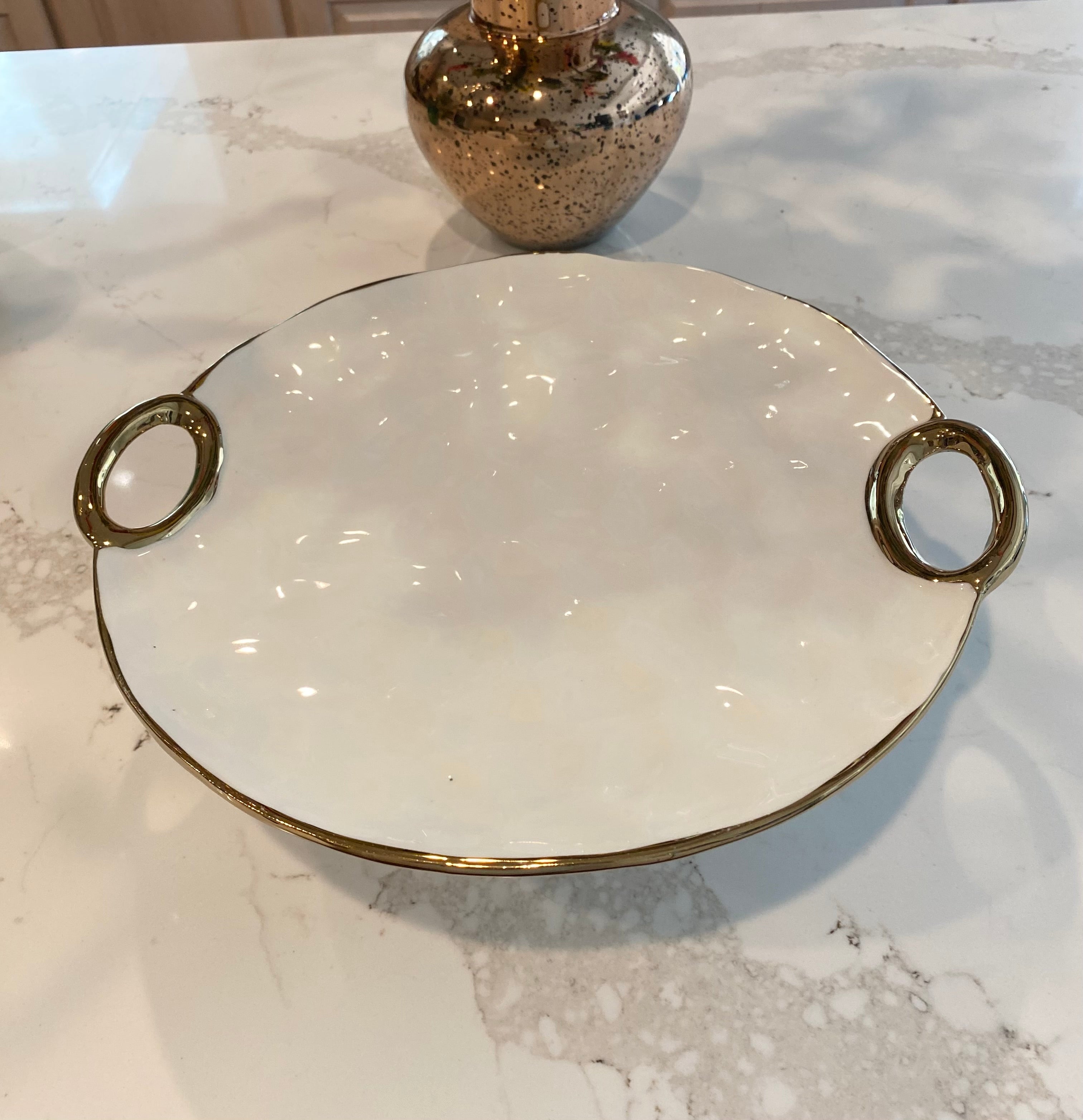 Cake stand white and Gold with handles