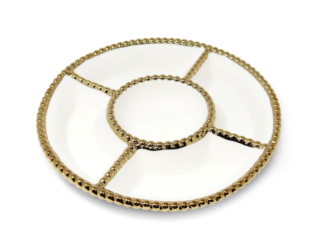 White porcelain Chip and dip platter with beaded trim