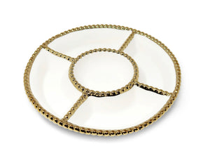 White porcelain Chip and dip platter with beaded trim