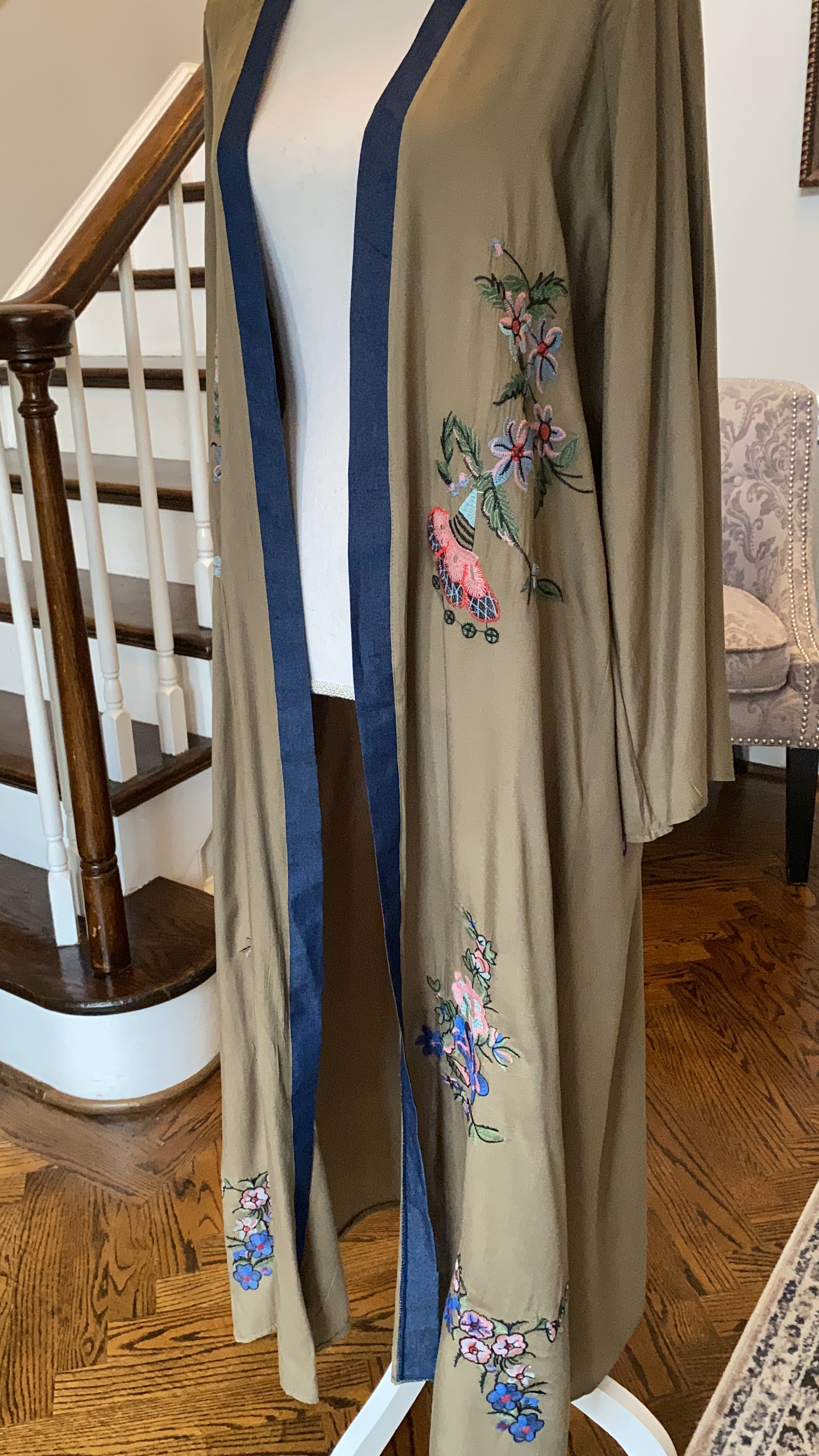 Embroidery and Hand Painted Khaki Caftan