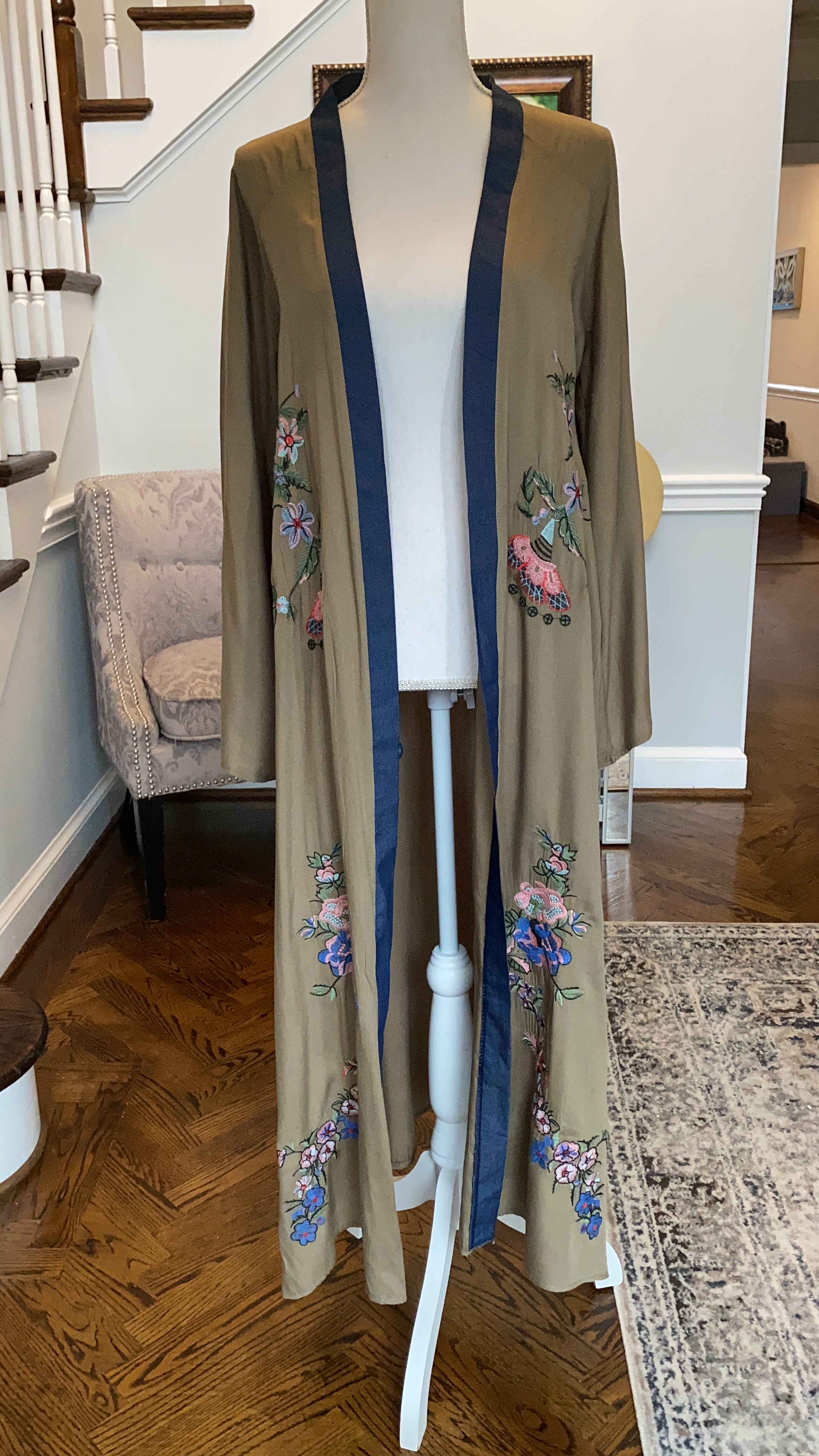 Embroidery and Hand Painted Khaki Caftan