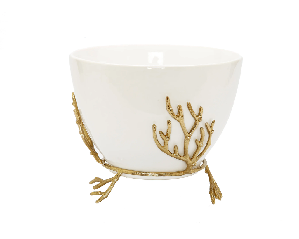 White Ceramic bowl with Gold Coral base design