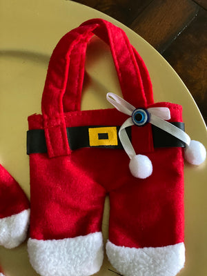 Christmas utensils holder, Santa & Miss Clause pockets set of 6