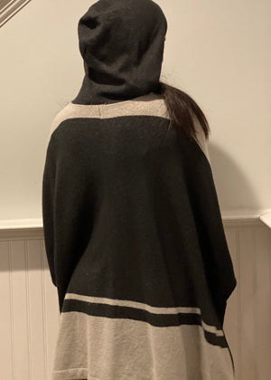 Oversize Button Chunky Hooded Sweater Poncho Cardigan Cape