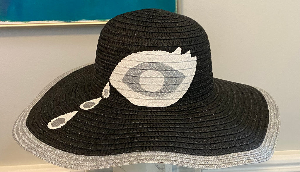 Floppy Hat Black hand painted with the evil eye